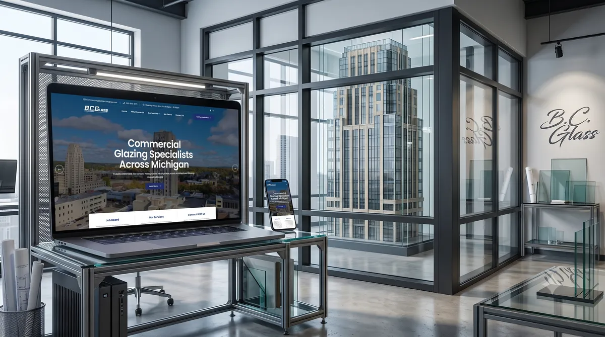 Battle Creek Glass commercial glazing company website rebuilt on WordPress by OgreLogic